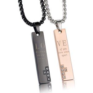 Couple His Hers Rose Gold Stainless Steel Distance Necklace Set for Christmas